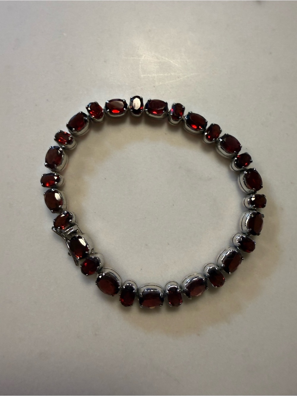 Sterling Silver Garnet Tennis Bracelet - Deep Red